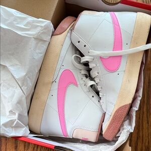 Nike Women's White and Pink High-Top Sneakers